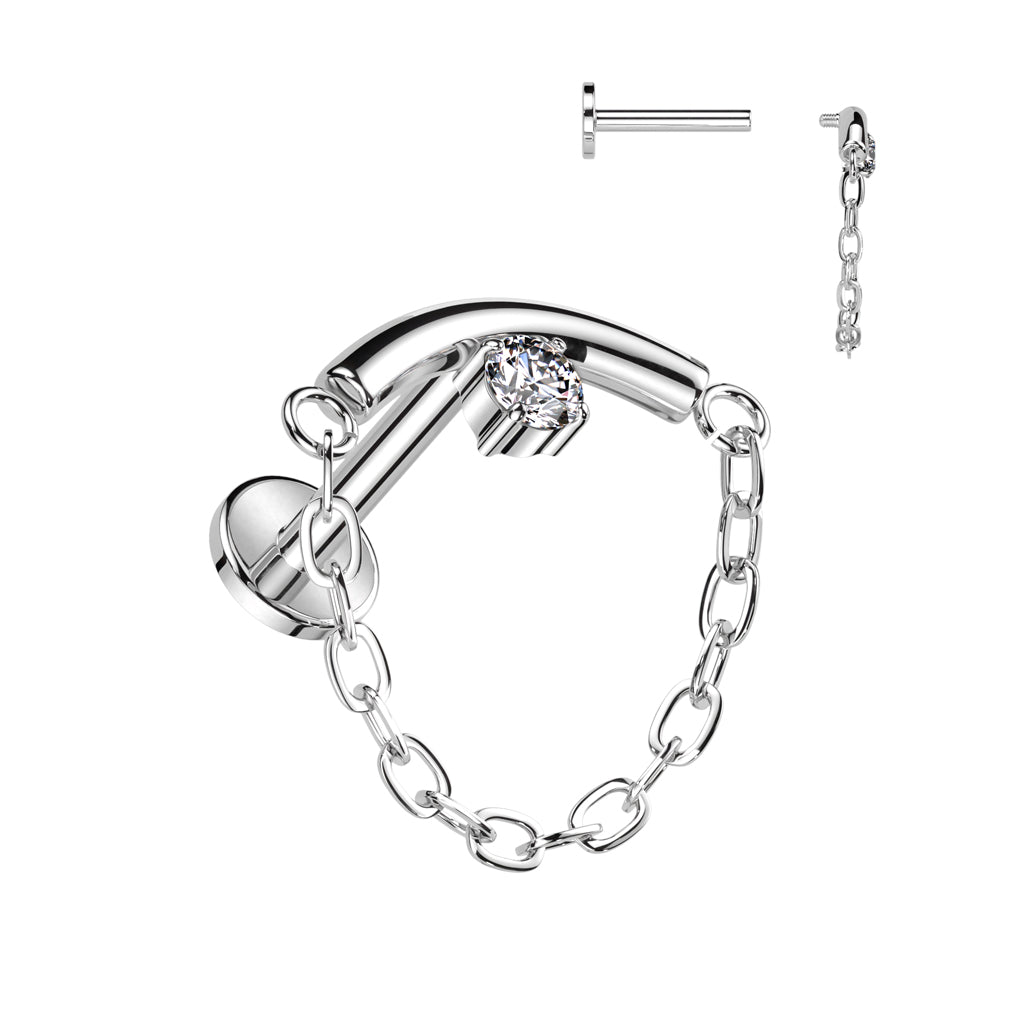 16G Titanium Internally Threaded Labret W/ Chain Link For Hidden Helix Piercings
